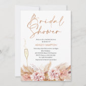 Rose Gold Calligraphy Boho Pampas Brautparty I Einladung (Vorderseite)