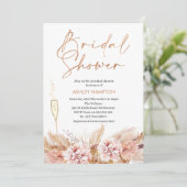 Rose Gold Calligraphy Boho Pampas Brautparty I Einladung (Stehend Vorderseite)