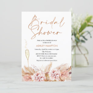 Rose Gold Calligraphy Boho Pampas Brautparty I Einladung