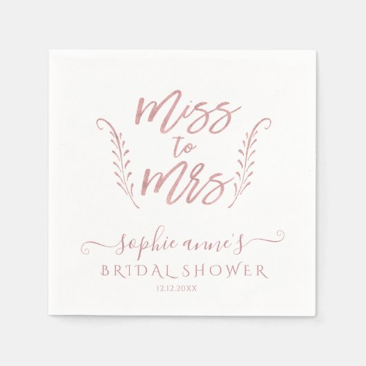 Rose Gold Calligraphy Brautparty Bachelorette Serviette (Vorderseite)