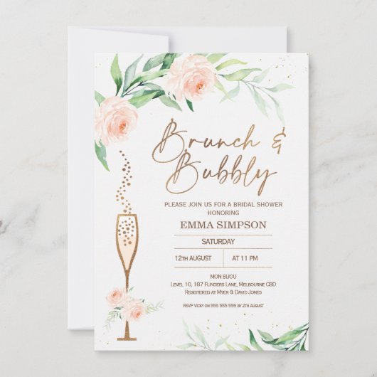 Rose Gold Calligraphy Floral Brautparty Einladung (Vorderseite)