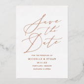 Rose Gold Calligraphy Foto Save the Date Folieneinladung (Vorderseite)