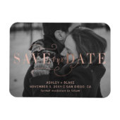 Rose Gold Calligraphy Foto Save the Date Magnet (Horizontal)