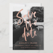 Rose Gold Calligraphy Foto Save the Date Magneteinladung (Vorderseite)