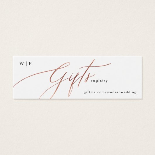 Rose Gold Calligraphy Modern Wedding Gift Registry (Vorderseite)