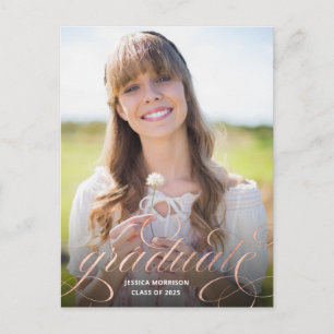 Rose Gold Calligraphy Overlay Foto Abschluss Postkarte