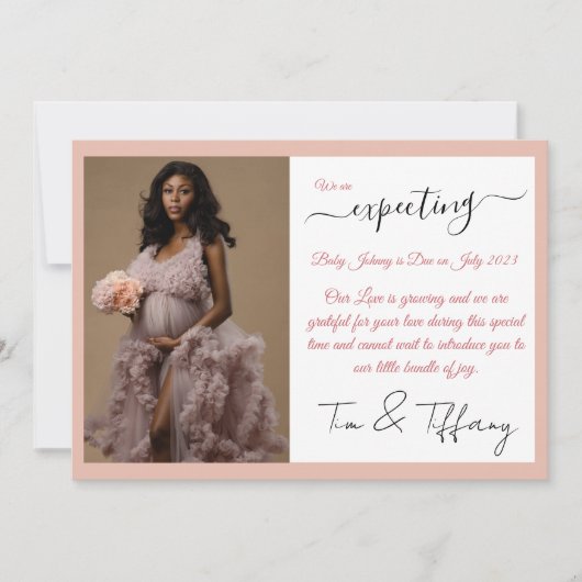 Rose Gold Calligraphy Pregnancy Announccard Ankündigung (Vorderseite)