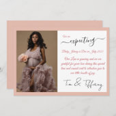 Rose Gold Calligraphy Pregnancy Announccard Ankündigung (Vorne/Hinten)