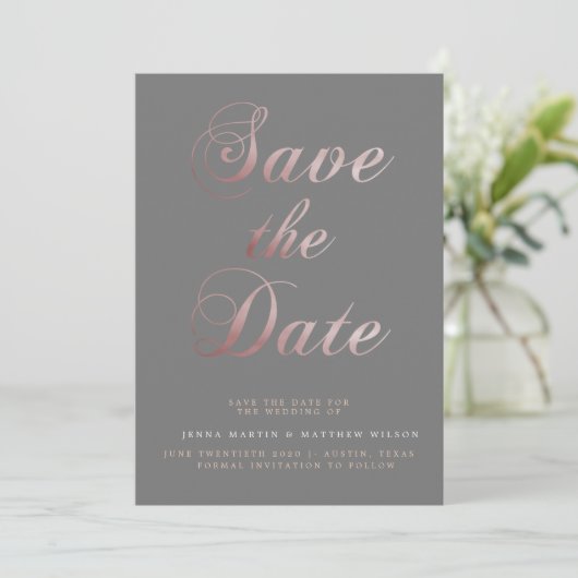 Rose Gold Calligraphy ⎥ Save the Date Card (Stehend Vorderseite)