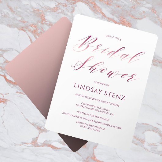 Rose Gold Calligraphy Script Modernes Brautparty Einladung