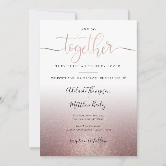 Rose Gold Calligraphy Script Quote Elegante Hochze Einladung (Vorderseite)