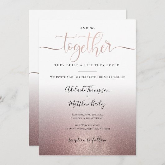 Rose Gold Calligraphy Script Quote Elegante Hochze Einladung (Vorne/Hinten)
