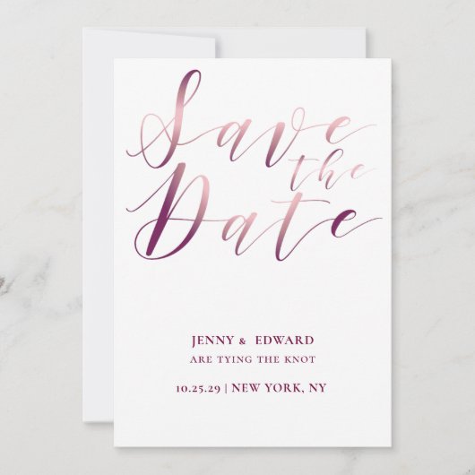 Rose Gold Calligraphy Script Save the Date modern Einladung (Vorderseite)