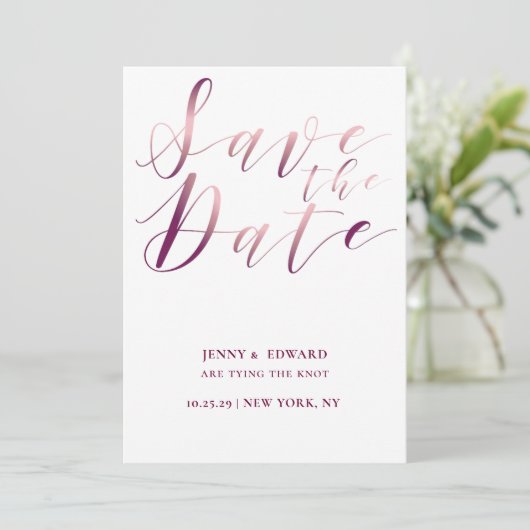 Rose Gold Calligraphy Script Save the Date modern Einladung (Stehend Vorderseite)