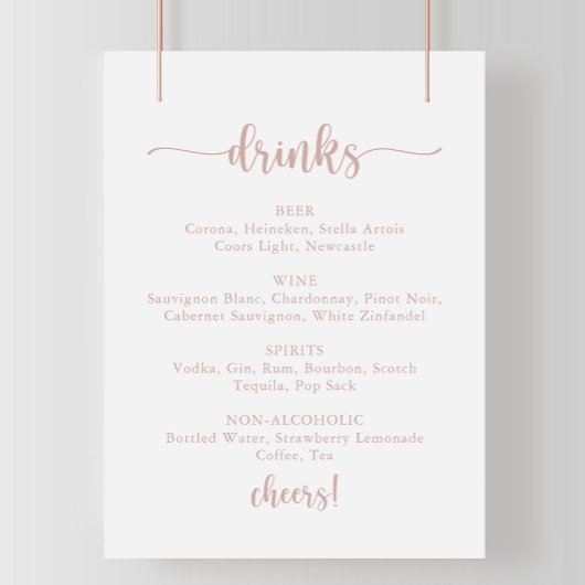 Rose Gold Calligraphy Wedding Drinks Menü Signatur Poster