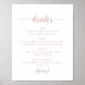 Rose Gold Calligraphy Wedding Drinks Menü Signatur Poster (Vorne)