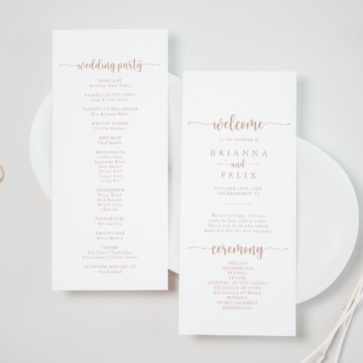 Rose Gold Calligraphy Wedding Program Programm