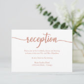 Rose Gold Calligraphy Wedding Reception Card RSVP Karte (Stehend Vorderseite)