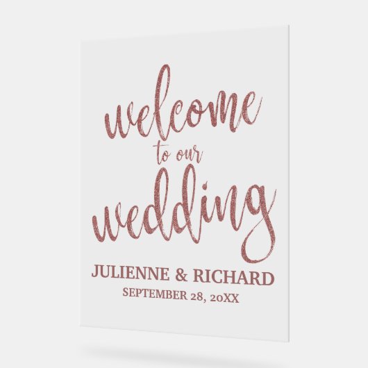 Rose Gold Calligraphy Wedding Willkommenszeichen Acrylschild (Winkel)