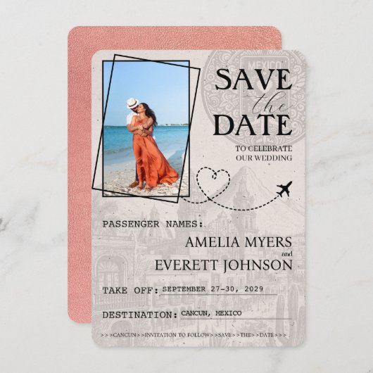 Rose Gold Cancun Pass Save the Date (Vorne/Hinten)