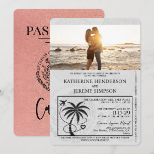 Rose Gold Cancun Passport Hochzeit Einladung