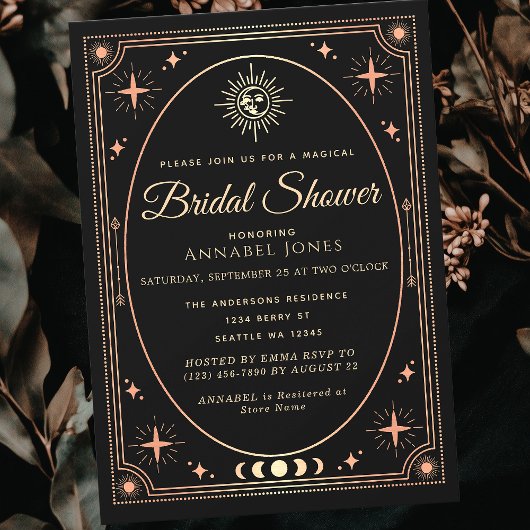 Rose Gold Celestial Black Tarot Card Brautparty Einladung
