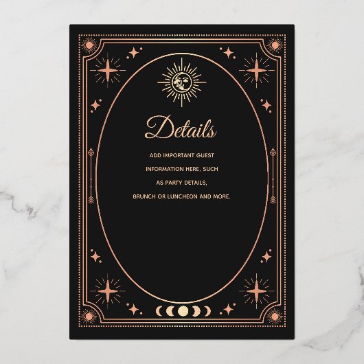Rose Gold Celestial Black Tarot Card Brautparty Folieneinladung (Rückseite)