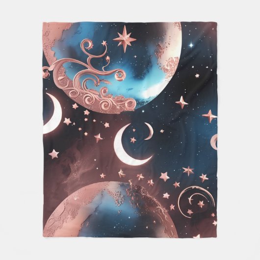 Rose Gold Celestial Moon Blanket – Luxury Seamless Fleecedecke (Vorderseite)