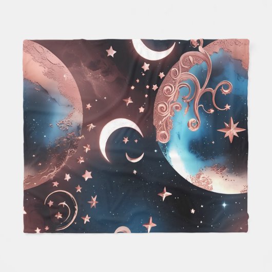 Rose Gold Celestial Moon Blanket – Luxury Seamless Fleecedecke (Vorderseite (Horizontal))