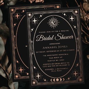 Rose Gold Celestial Schwarze Tarot-Karten-Hochzeit Folieneinladung
