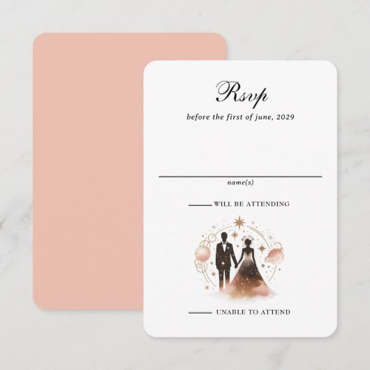 Rose Gold Celestial Wedding RSVP Karte (Vorne/Hinten)