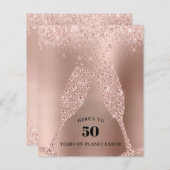 Rose Gold Champagne 40. Geburtstag Einladung (Vorne/Hinten)