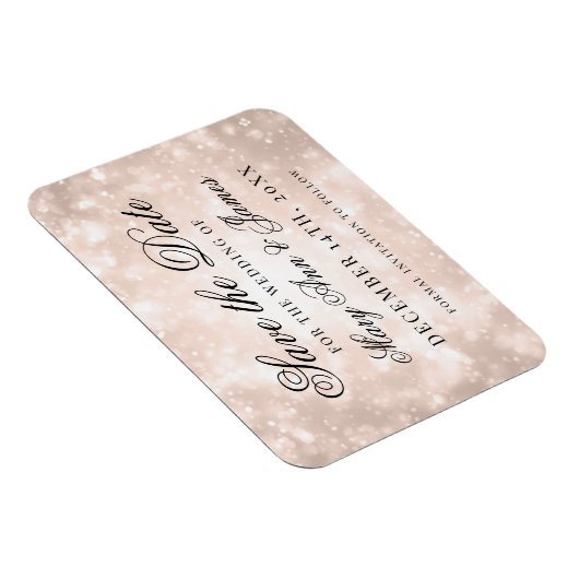 Rose Gold Champagne Bokeh Elegant Save the Date Magnet (Rechte Seite)