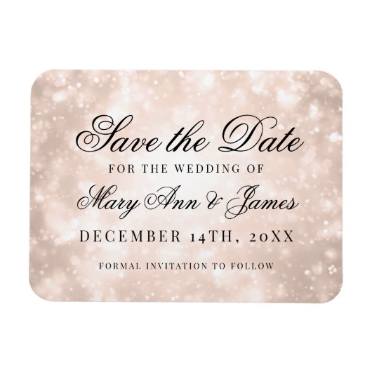 Rose Gold Champagne Bokeh Elegant Save the Date Magnet (Horizontal)