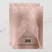Rose Gold Champagne Toast 40. Geburtstag Party Einladung (Vorne/Hinten)