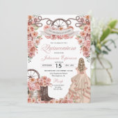 Rose Gold Champagne Western Ranchero Quinceanera Einladung (Stehend Vorderseite)