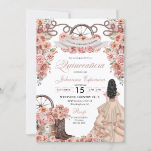 Rose Gold Champagne Western Ranchero Quinceanera Einladung