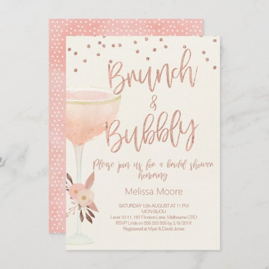 Rose Gold Champagner Bridal Dusche Einladung (Vorne/Hinten)