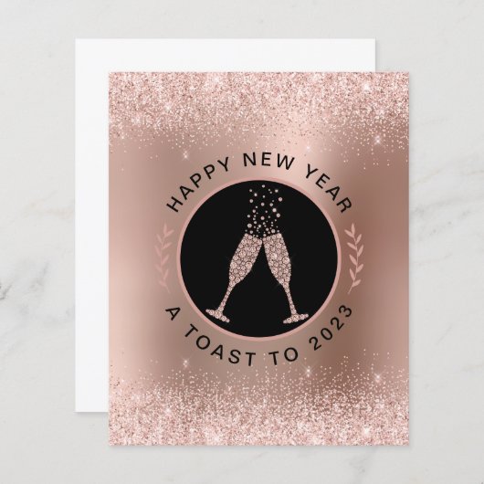 Rose Gold Champagner Toast Neujahrskarte (Vorne/Hinten)