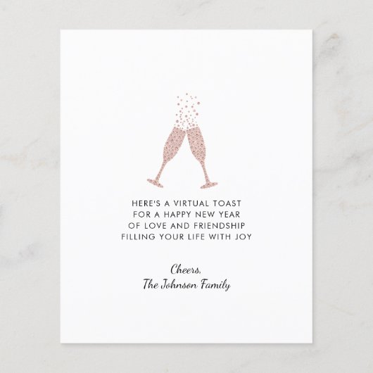 Rose Gold Champagner Toast Neujahrskarte (Rückseite)