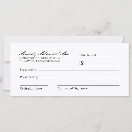 Rose Gold Chandelier Geschenkgutschein (Rückseite)