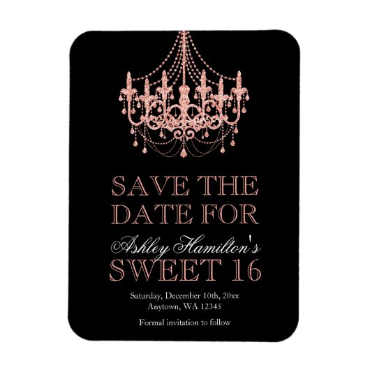 Rose Gold Chandelier Sweet 16 Save the Date Magnet (Vertikal)