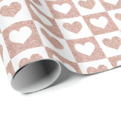 Rose Gold Checkerboard Herzmuster Valentine Geschenkpapier (Rolleneckpunkt)
