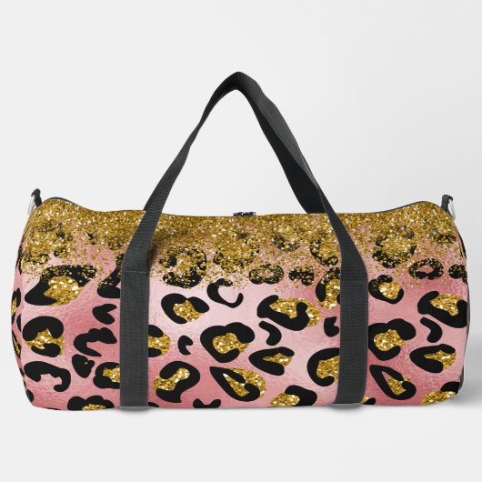 Rose Gold Cheetah Print mit Gold Glitzer Look Duffle Bag (Vorderseite)