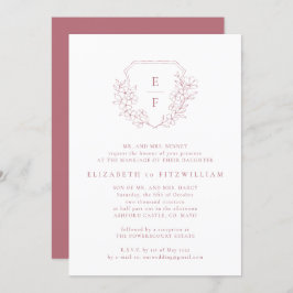 Rose Gold Cherry Blüten Wappen Monogramm Hochzeit Einladung