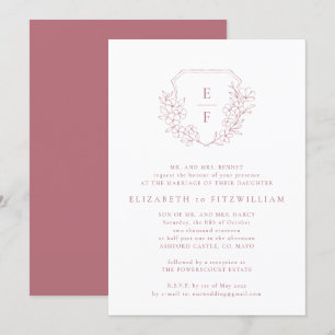 Rose Gold Cherry Blüten Wappen Monogramm Hochzeit Einladung