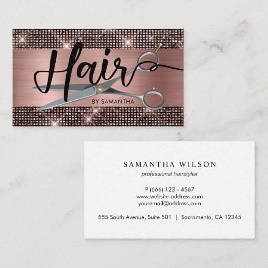 Rose Gold Chic Friseurkarte Visitenkarte (Vorne/Hinten)