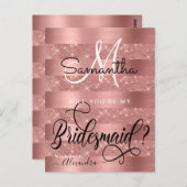 Rose Gold Chic Monogram Bridesmaid Vorschlag Postkarte (Vorne/Hinten)