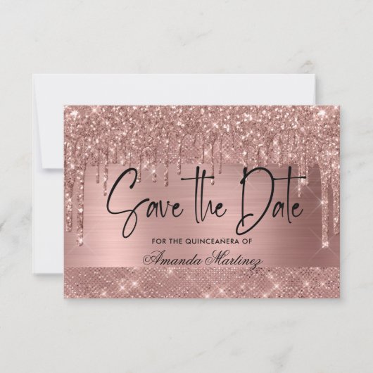 Rose Gold Chic Quinceañera Save the Date (Vorderseite)