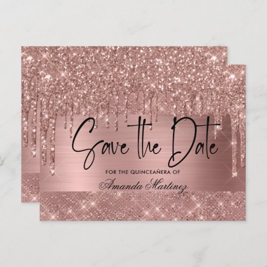 Rose Gold Chic Quinceañera Save the Date Postkarte (Vorne/Hinten)